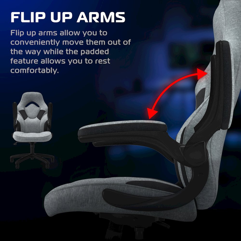 3085 Ergonomic Gaming, High Back Office Chair with Headrest, Gray Fabric. Picture 3