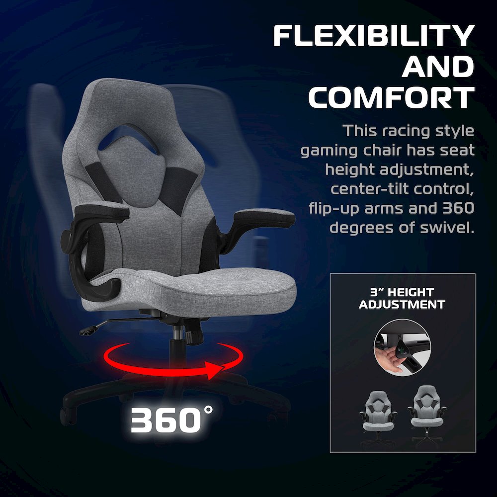 3085 Ergonomic Gaming, High Back Office Chair with Headrest, Gray Fabric. Picture 4