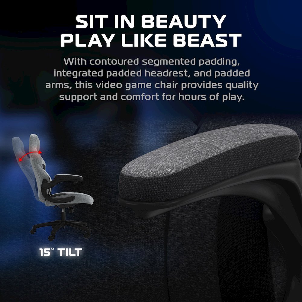 3085 Ergonomic Gaming, High Back Office Chair with Headrest, Gray Fabric. Picture 5