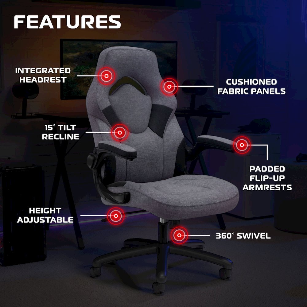 3085 Ergonomic Gaming, High Back Office Chair with Headrest, Gray Fabric. Picture 6