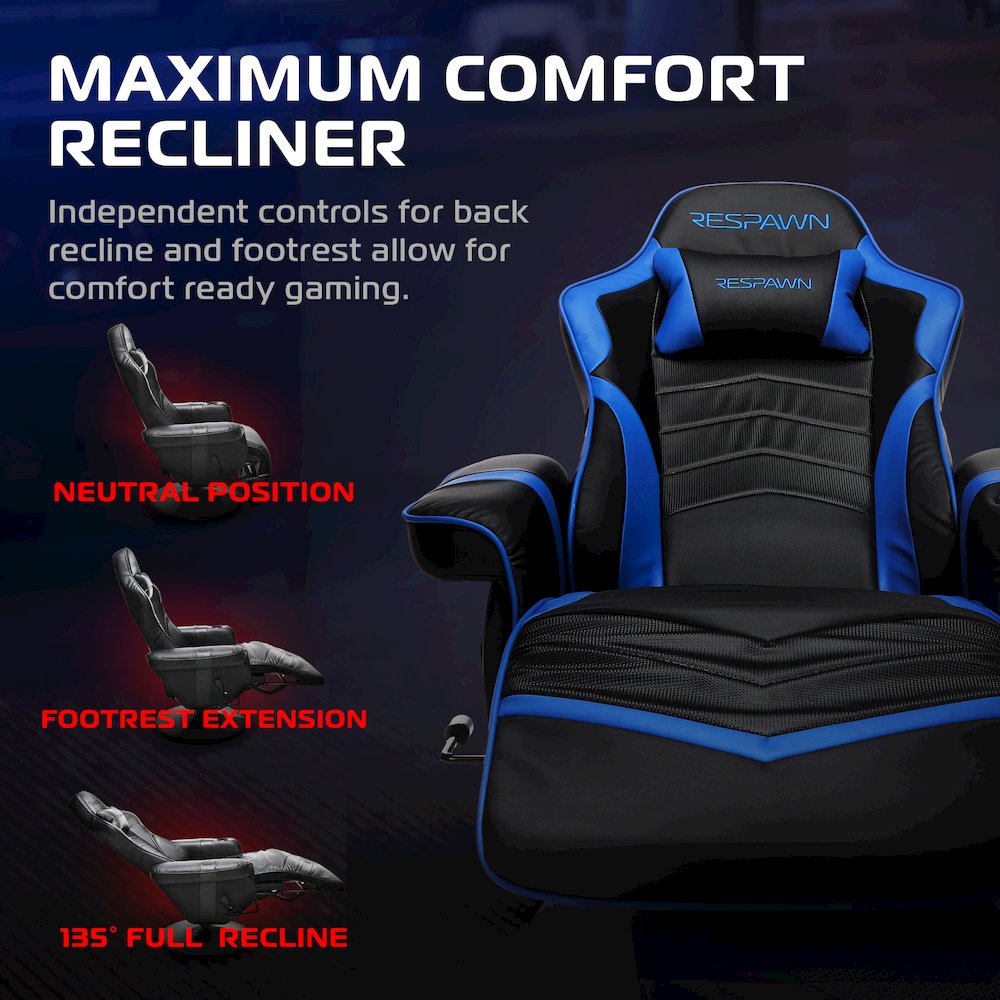 Reclining Gaming Chair with Footrest, Gaming Chair Recliner - Blue. Picture 4