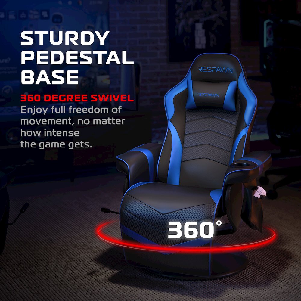 Reclining Gaming Chair with Footrest, Gaming Chair Recliner - Blue. Picture 6