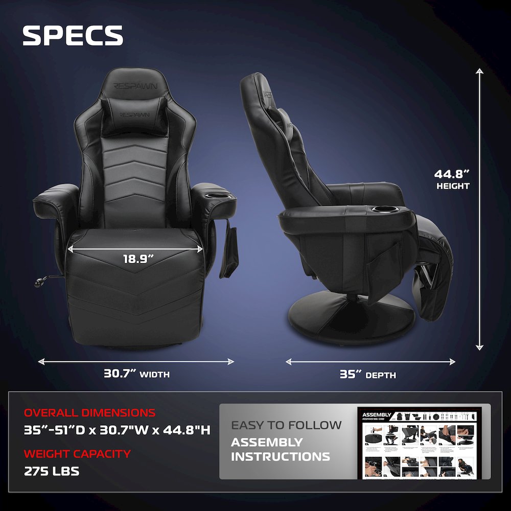 Reclining Gaming Chair with Footrest, Gaming Chair Recliner - Black. Picture 2