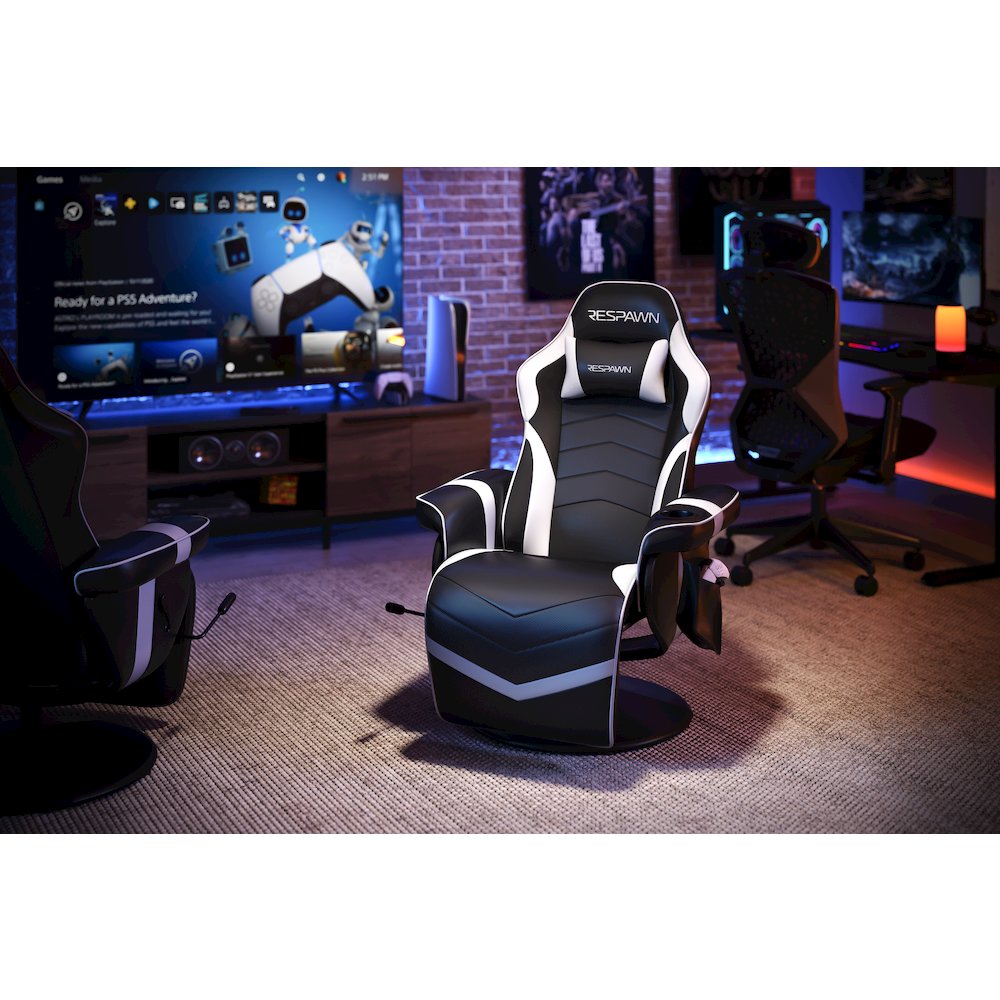 Reclining Gaming Chair with Footrest, Gaming Chair Recliner - White. Picture 6