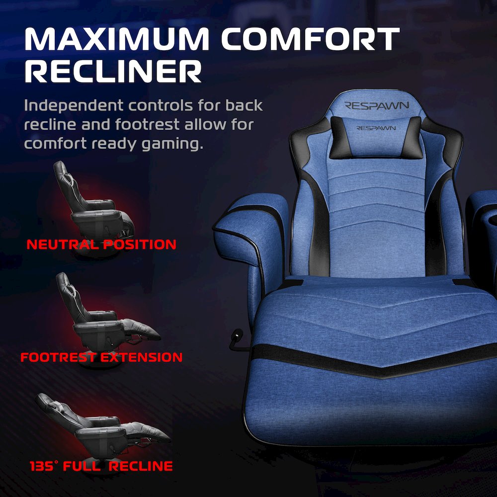 900 Console Gaming Recliner with Footrest and Lumbar Support, Blue Fabric. Picture 4