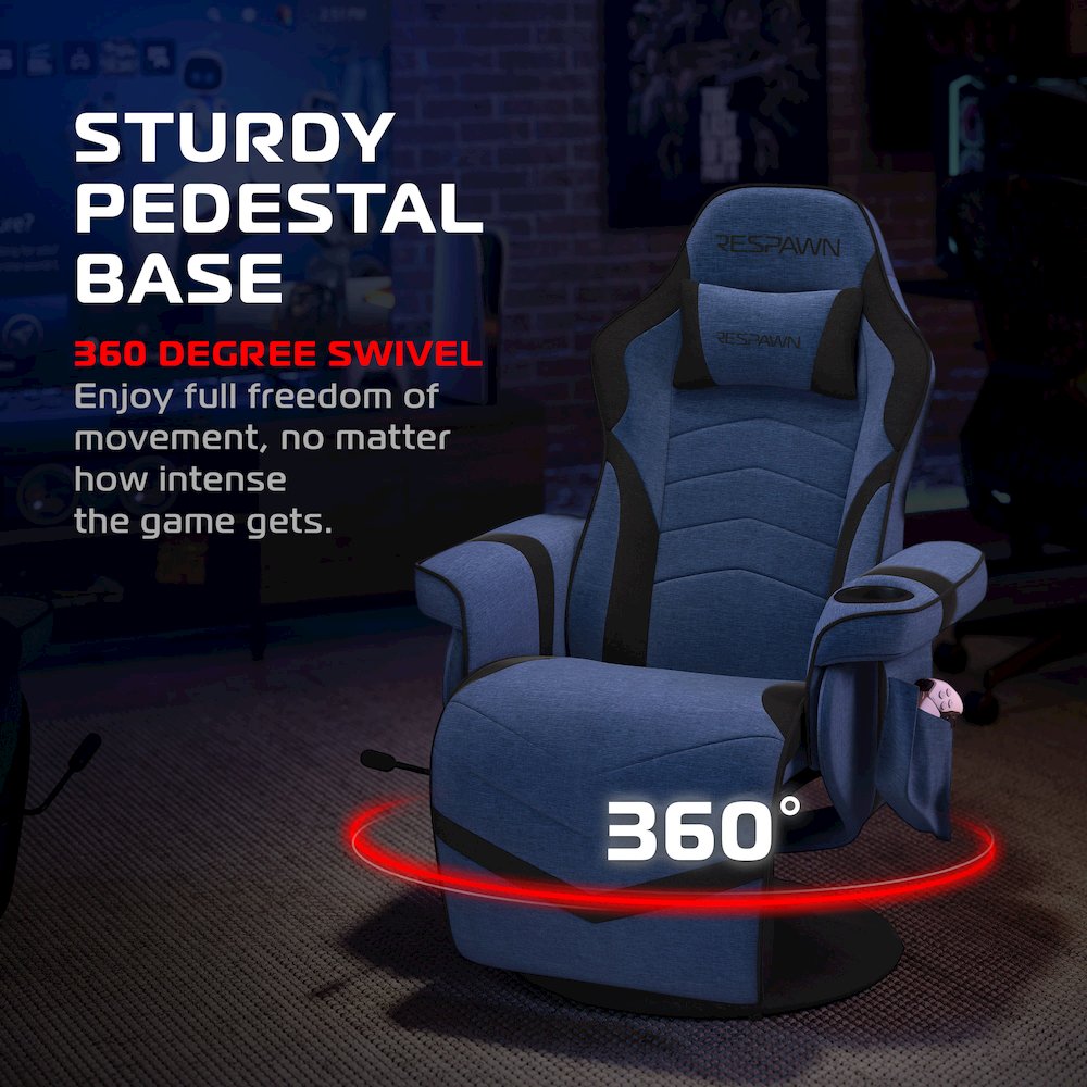 900 Console Gaming Recliner with Footrest and Lumbar Support, Blue Fabric. Picture 6