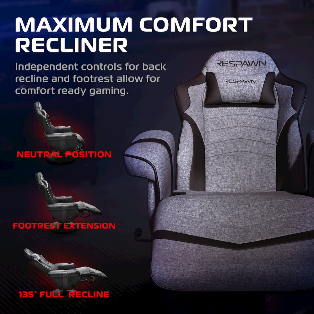 Reclining Gaming Chair with Footrest - Gray Fabric. Picture 4
