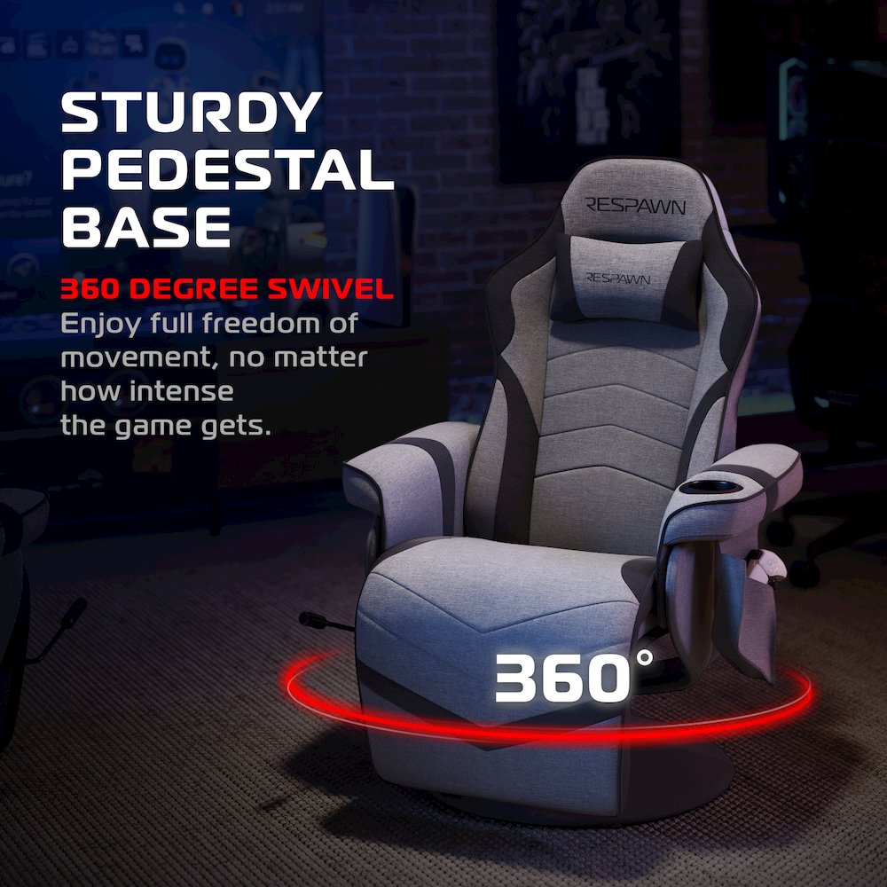 Reclining Gaming Chair with Footrest - Gray Fabric. Picture 6