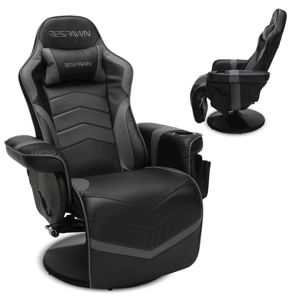 Reclining Gaming Chair with Footrest, Gaming Chair Recliner - Grey. Picture 1