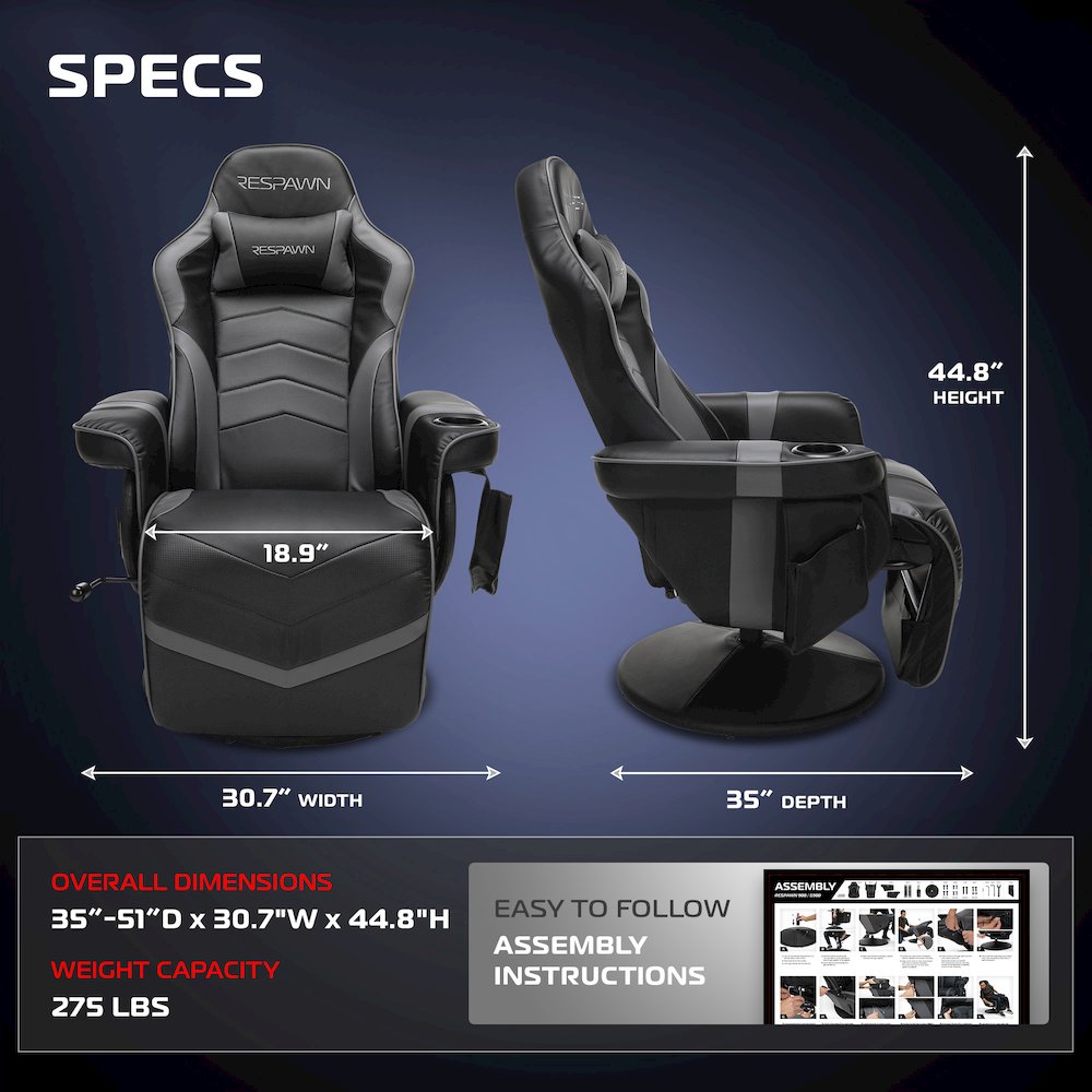 Reclining Gaming Chair with Footrest, Gaming Chair Recliner - Grey. Picture 2