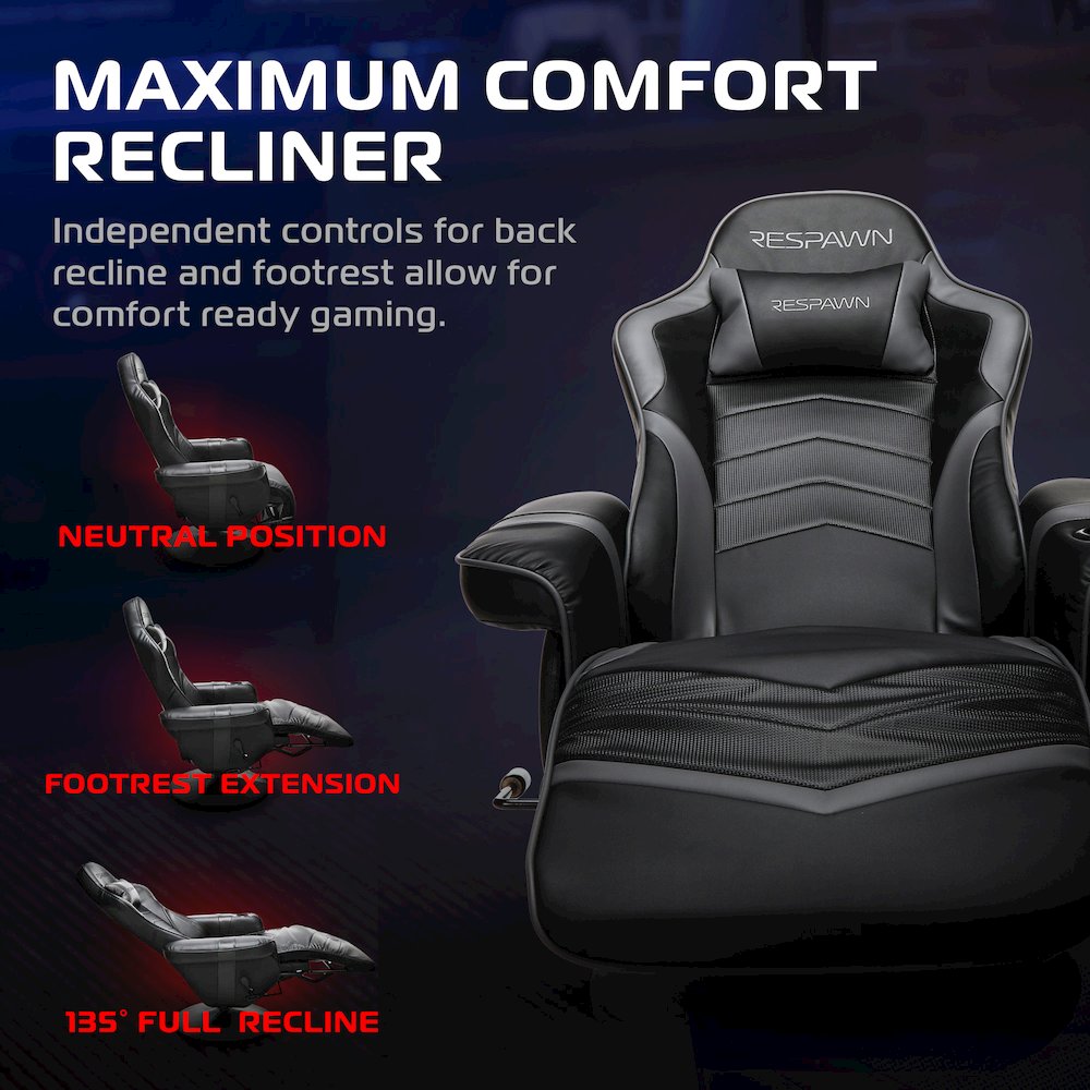 Reclining Gaming Chair with Footrest, Gaming Chair Recliner - Grey. Picture 4