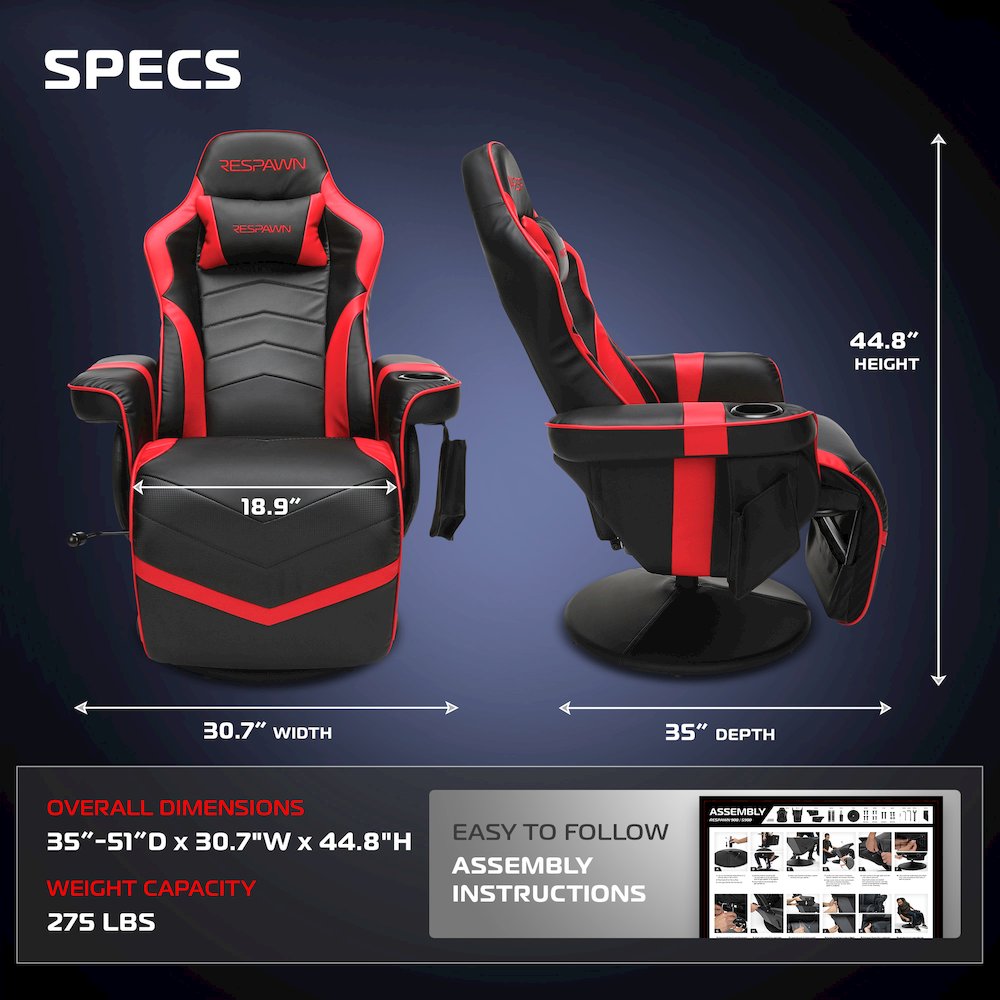 Reclining Gaming Chair with Footrest, Gaming Chair Recliner - Red. Picture 2