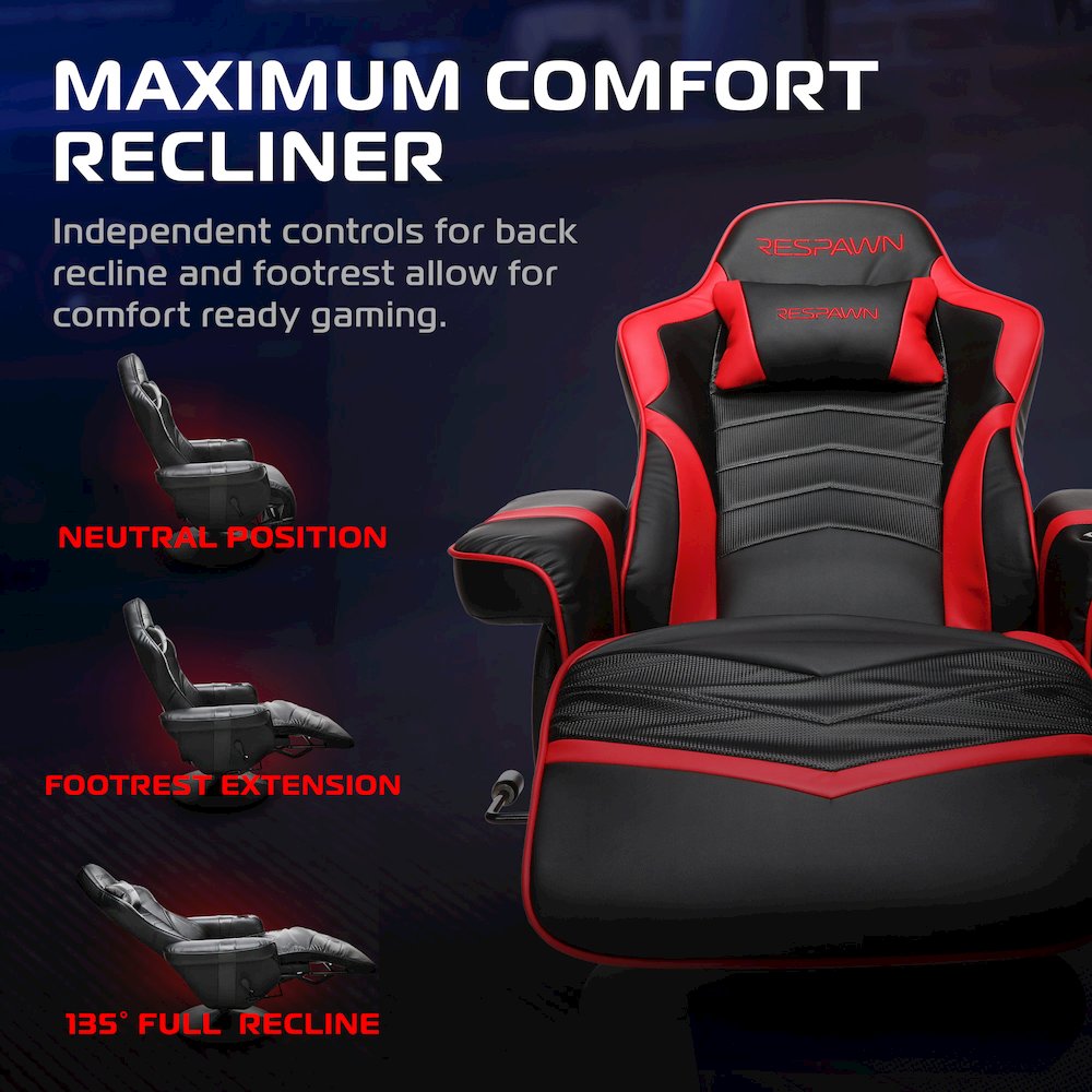 Reclining Gaming Chair with Footrest, Gaming Chair Recliner - Red. Picture 4