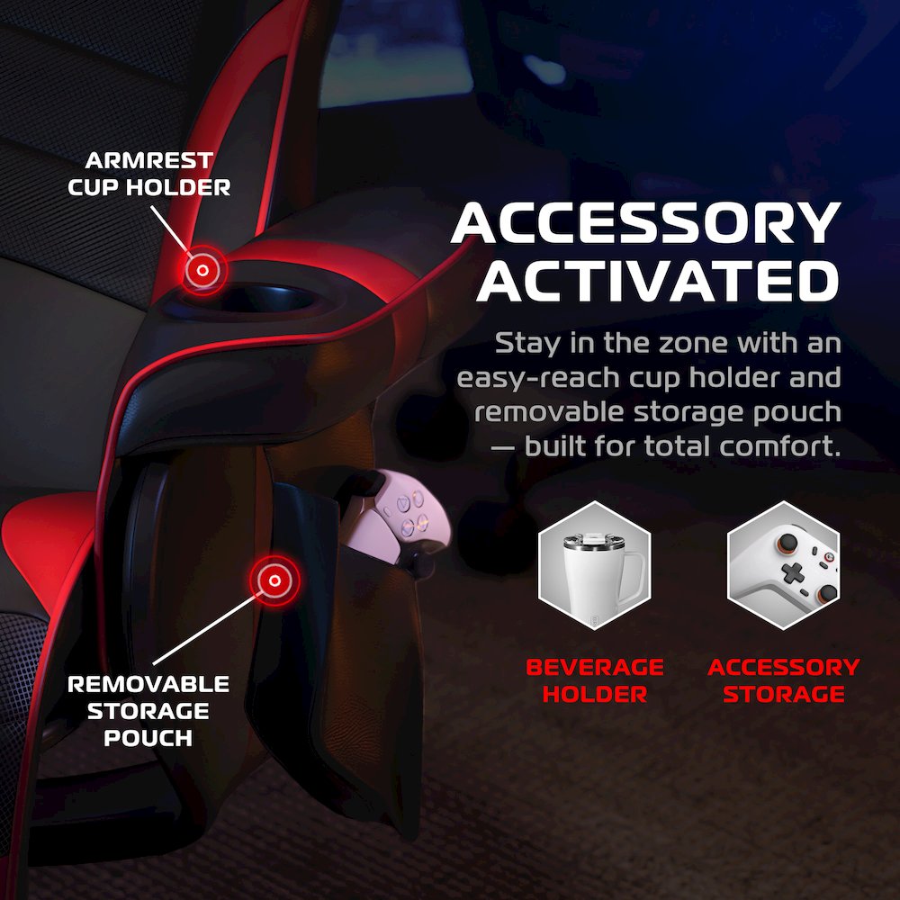Reclining Gaming Chair with Footrest, Gaming Chair Recliner - Red. Picture 5