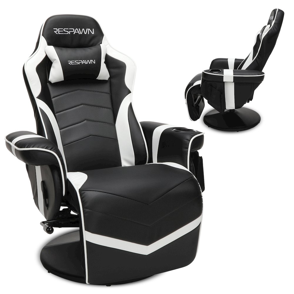 Reclining Gaming Chair with Footrest, Gaming Chair Recliner - White. Picture 1