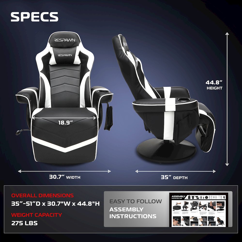 Reclining Gaming Chair with Footrest, Gaming Chair Recliner - White. Picture 2