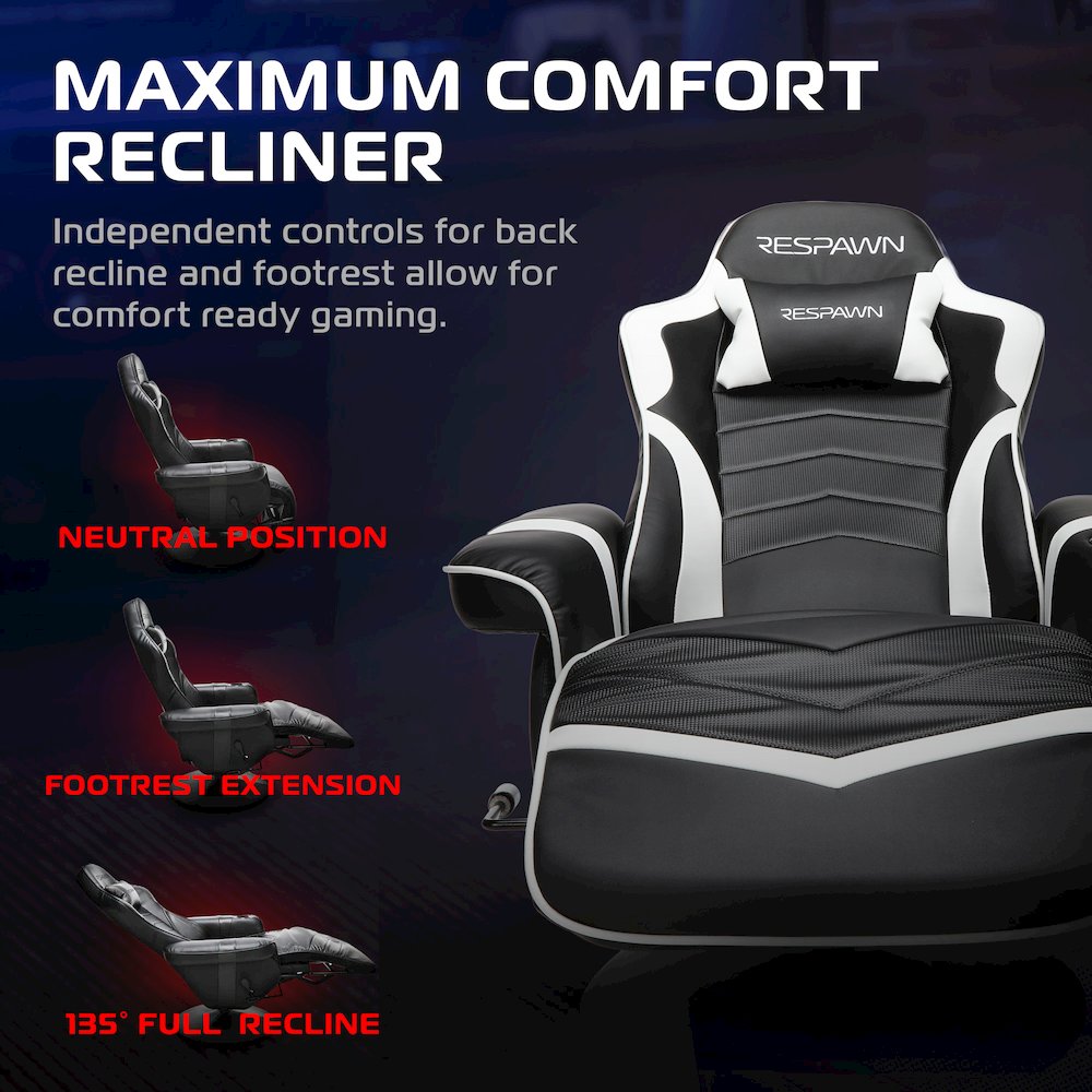 Reclining Gaming Chair with Footrest, Gaming Chair Recliner - White. Picture 4
