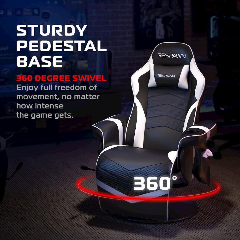 Reclining Gaming Chair with Footrest, Gaming Chair Recliner - White. Picture 6