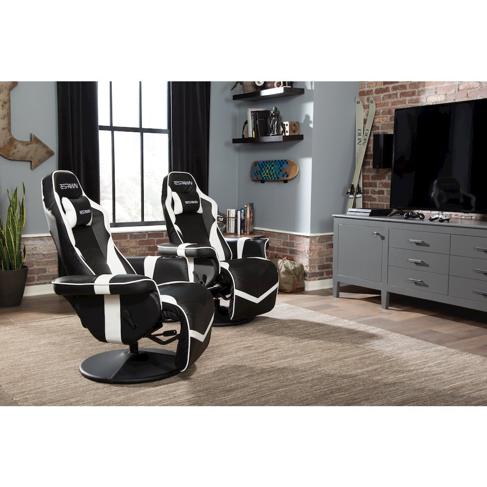 Reclining Gaming Chair with Footrest, Gaming Chair Recliner - White. Picture 5