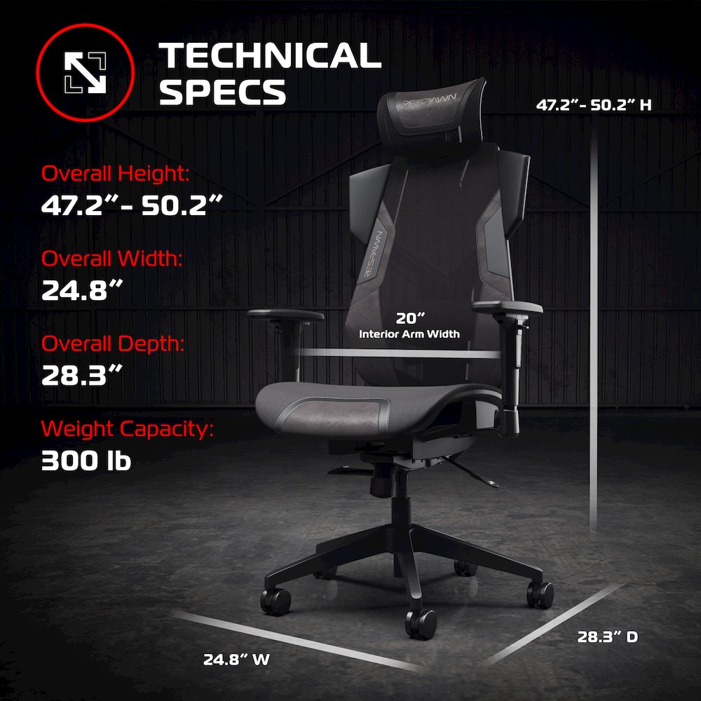 Gaming Chair With Lumbar Support, With Wheels for Computer/Desk/Office - Black. Picture 2