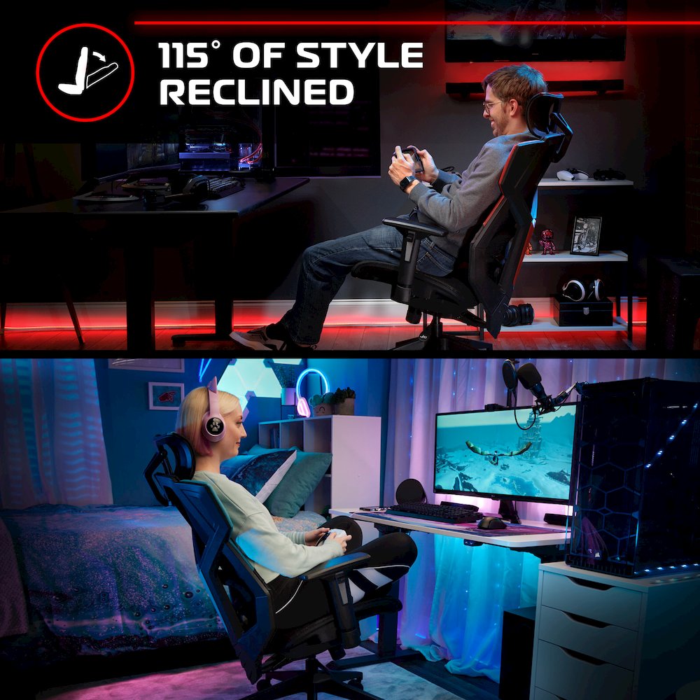 Gaming Chair With Lumbar Support, With Wheels for Computer/Desk/Office - Gray. Picture 4