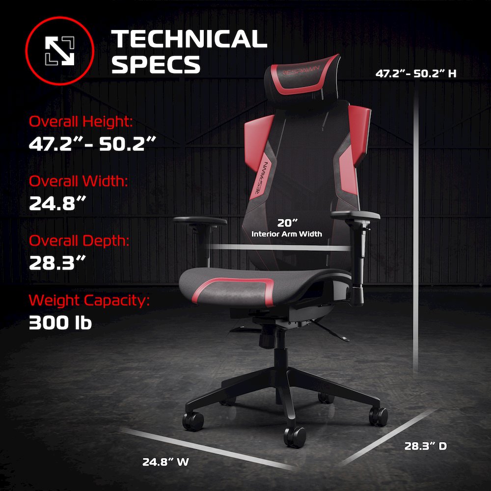 Gaming Chair With Lumbar Support, With Wheels for Computer/Desk/Office - Red. Picture 2