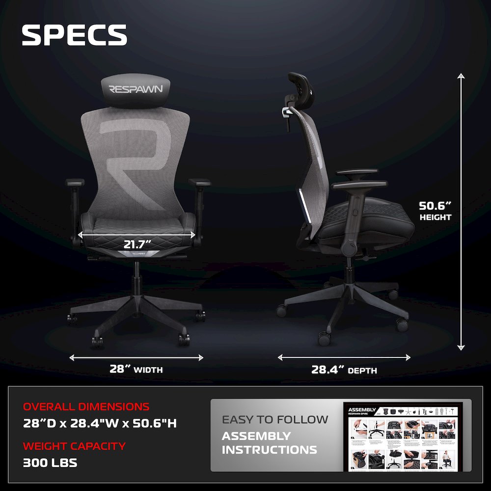 Ergonomic Mesh Office Gaming Chair - High Back - Stealth Black. Picture 2