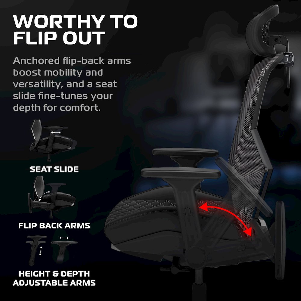 Ergonomic Mesh Office Gaming Chair - High Back - Stealth Black. Picture 3