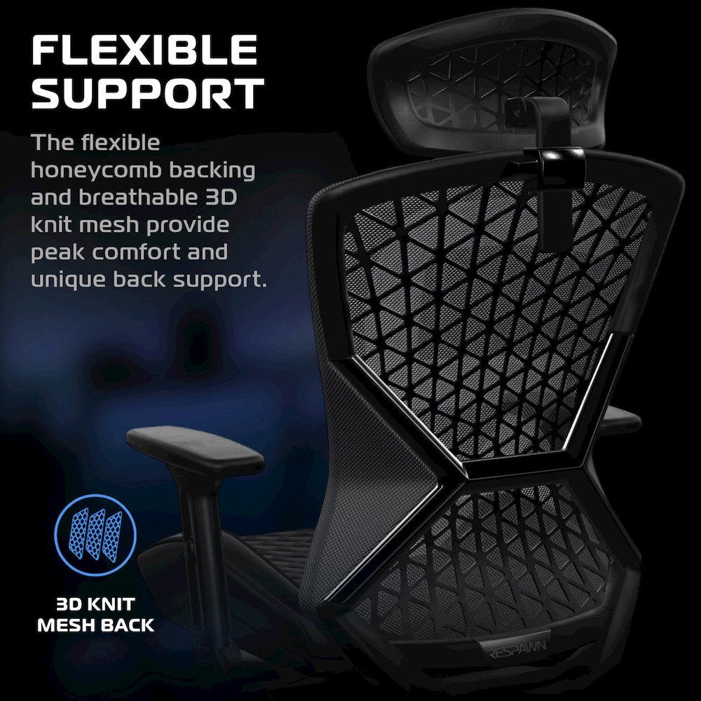 Ergonomic Mesh Office Gaming Chair - High Back - Stealth Black. Picture 4