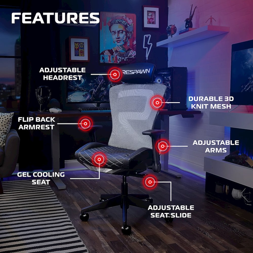 Ergonomic Mesh Office Gaming Chair - High Back - Stealth Black. Picture 6