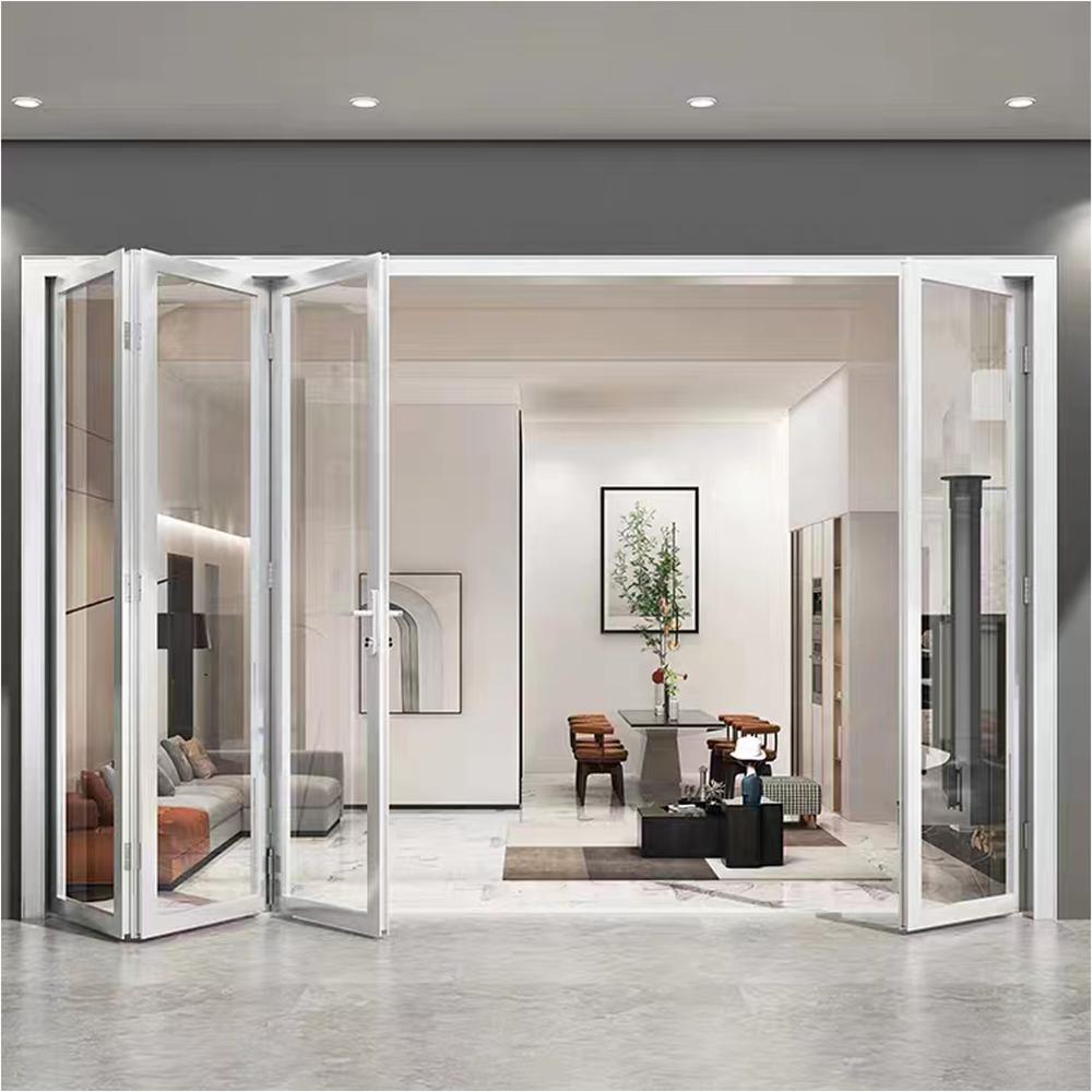 4 Panels Alumnium Folding Door In White, Folded From Right To Left. Picture 2