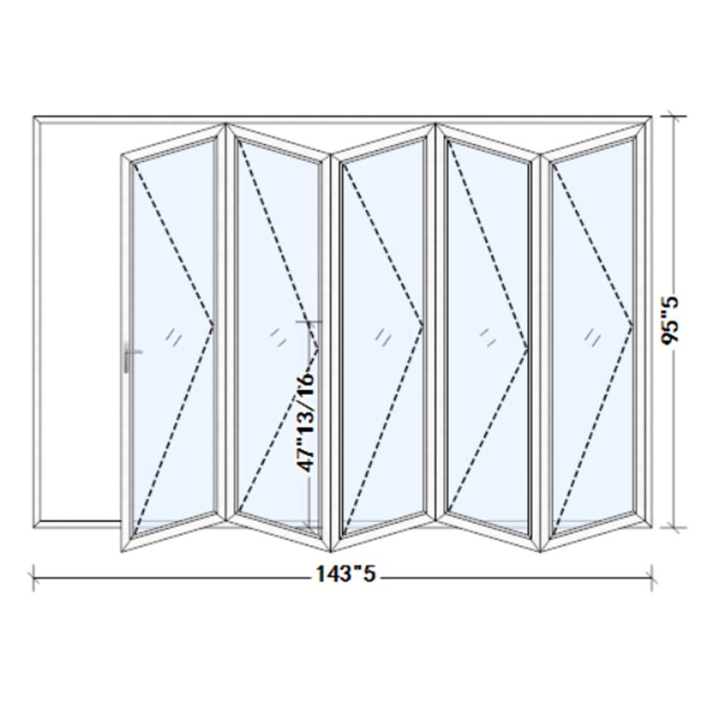 5 Panels Alumium Folding Door In White, Folded Out From Left To Right. Picture 1