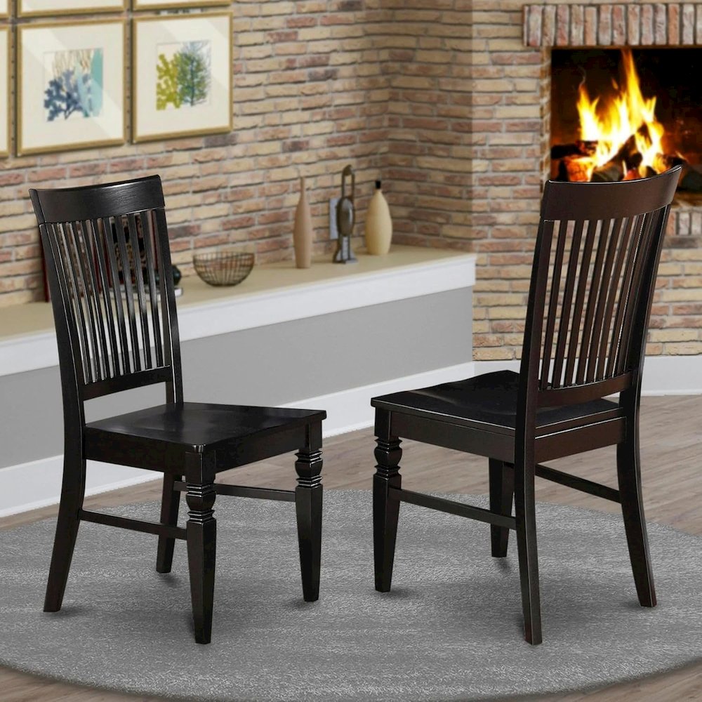 Weston  Dining  Wood  Seat  Chair  with  Slatted  Back  in  Black  Finish,  Set  of  2. Picture 2