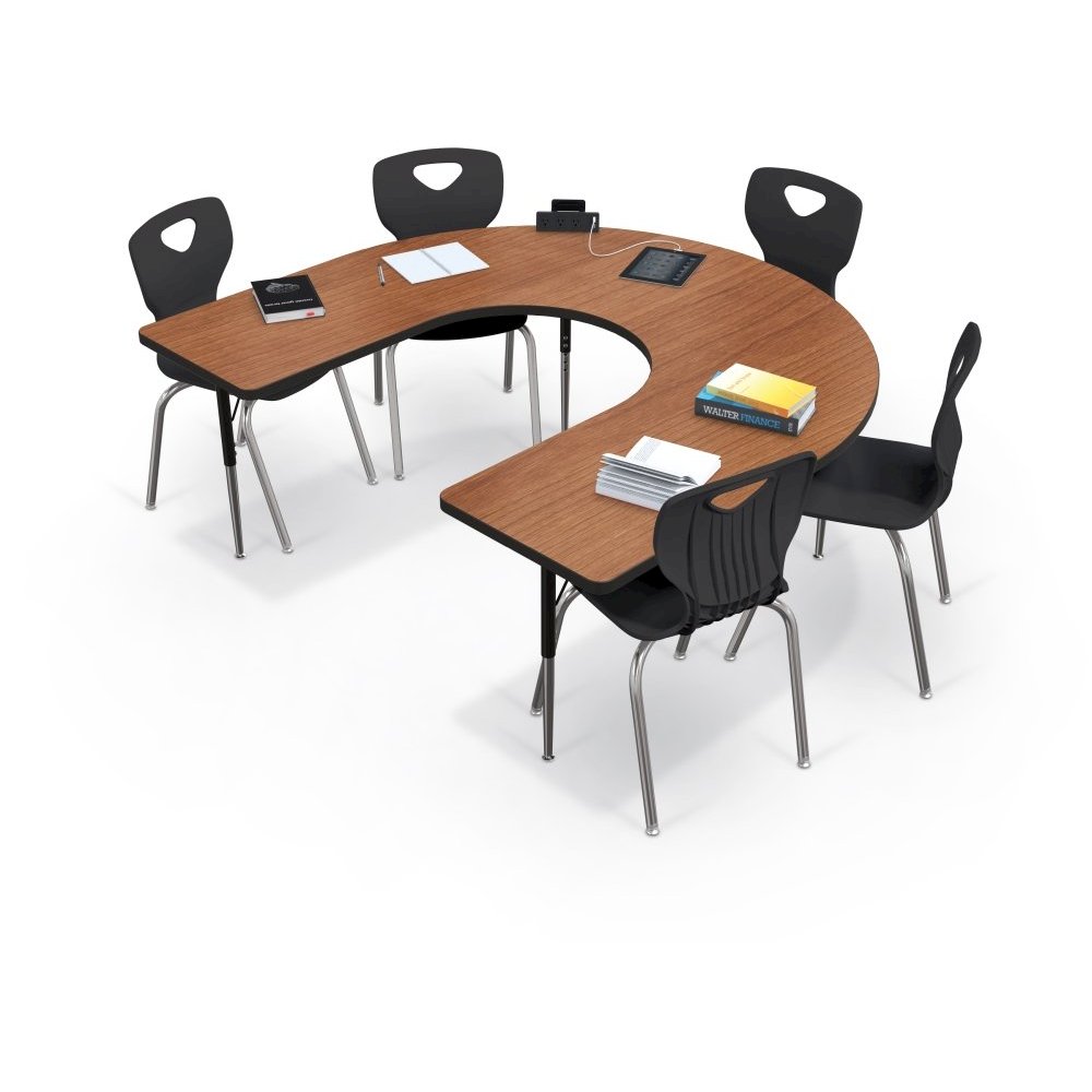Activity Table - Horseshoe - Gray Nebula Top Surface - Black Edgeband. Picture 1