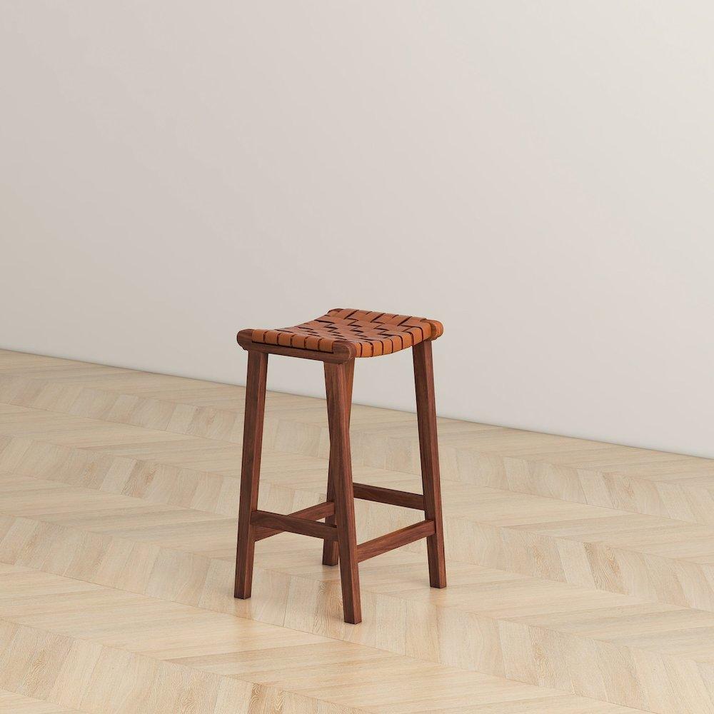 James Mid-Century Modern Genuine Tan Leather 24.5" Counter Stool. Picture 5