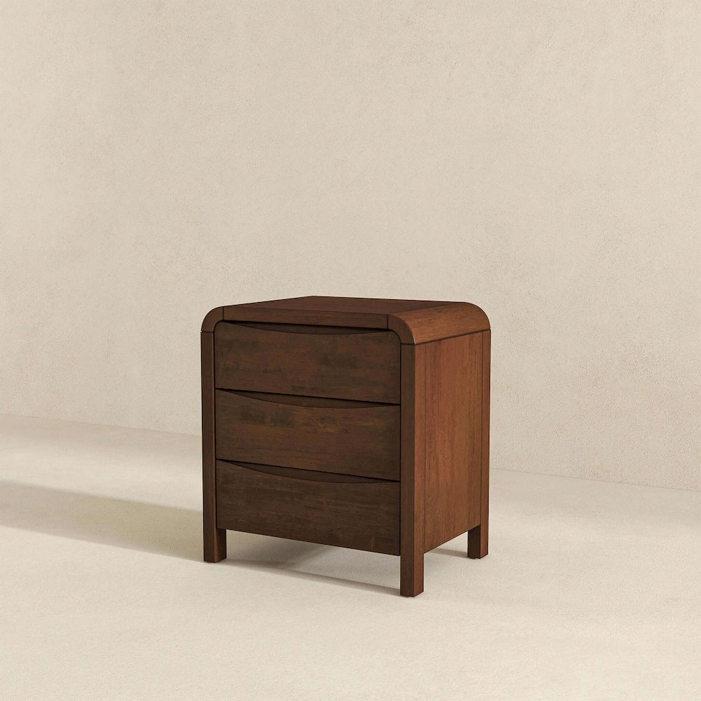 Lionel Mid Century Modern Solid Wood Nightstand 3-Drawer Bed Side Table. Picture 7