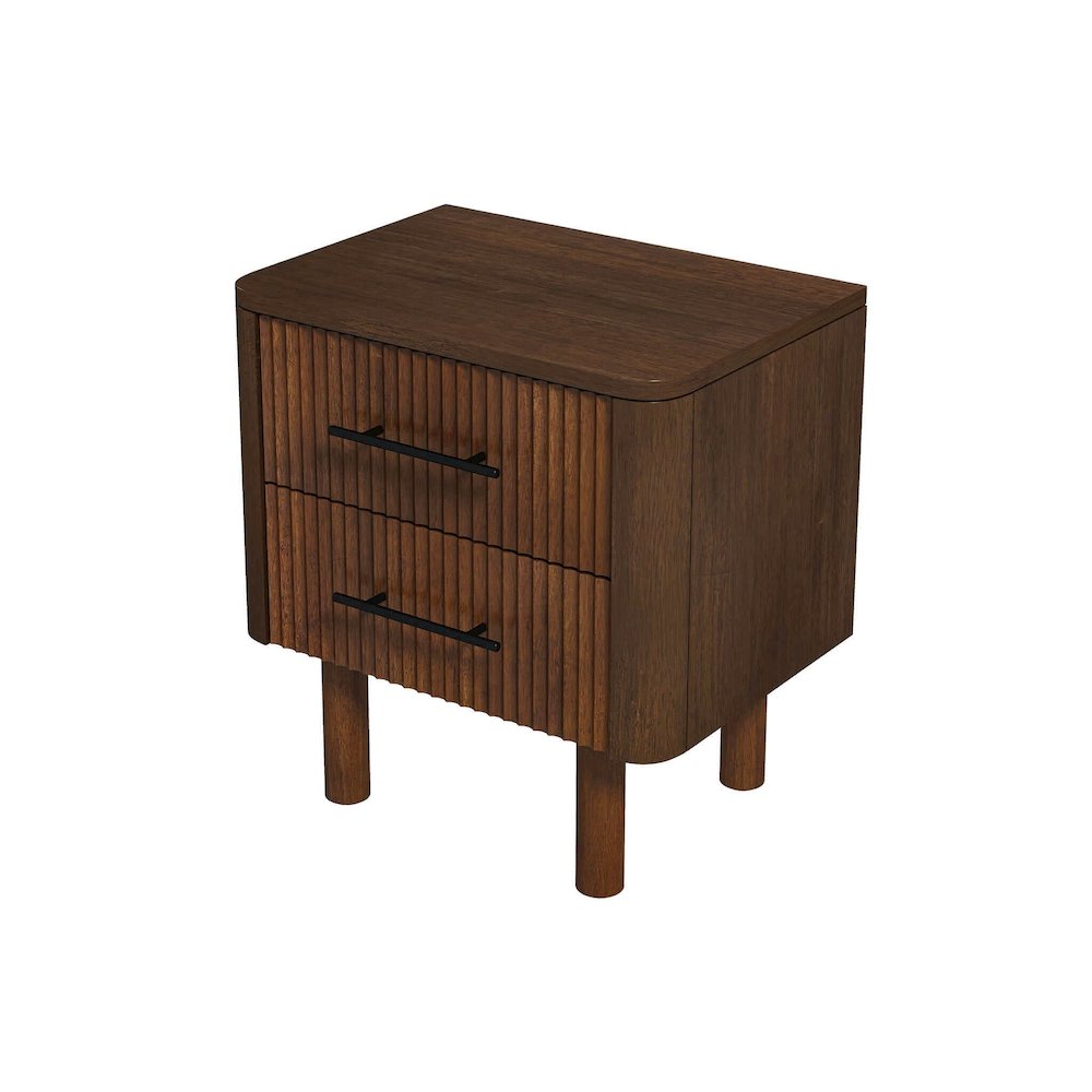 Logan Mid Century Modern Walnut Nightstand Bed Side Tables With 2 Drawers. Picture 1