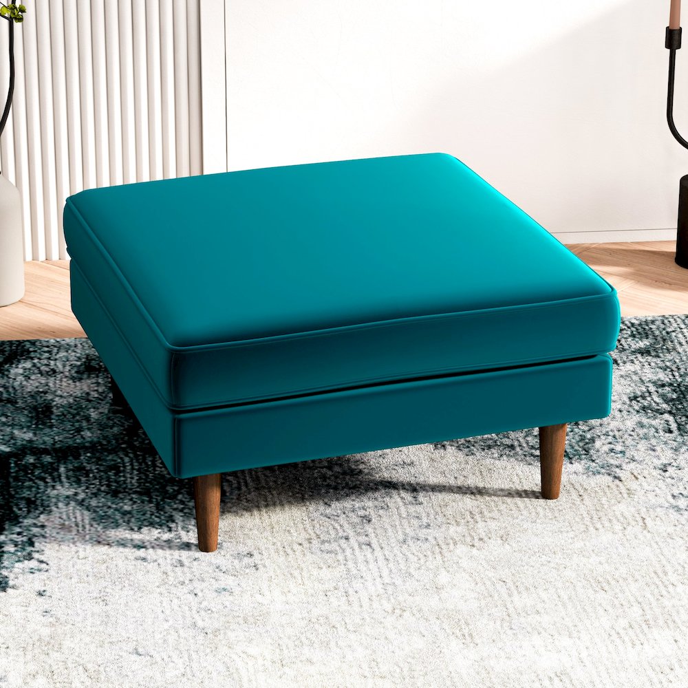 Amber Mid-Century Modern Square Upholstered Ottoman. Picture 1