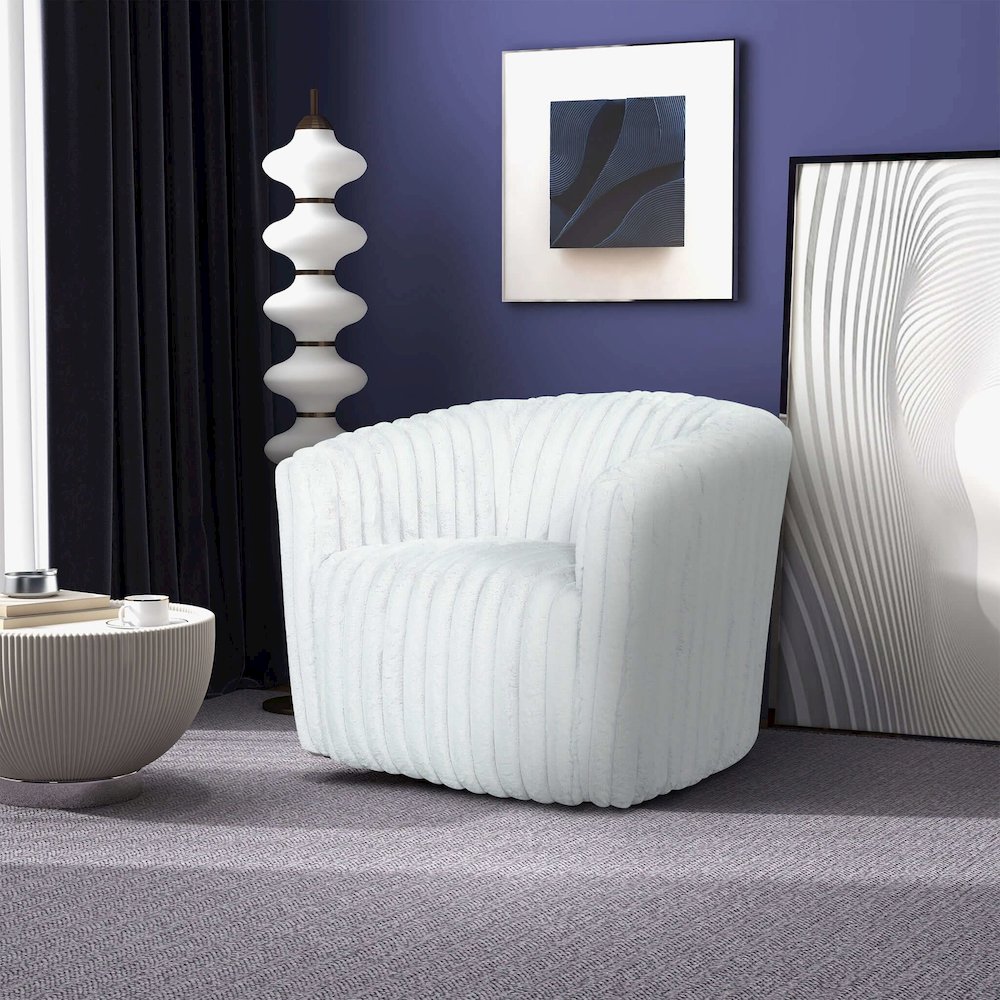 Mira White Soft Plush Fabric Swivel Chair. Picture 4