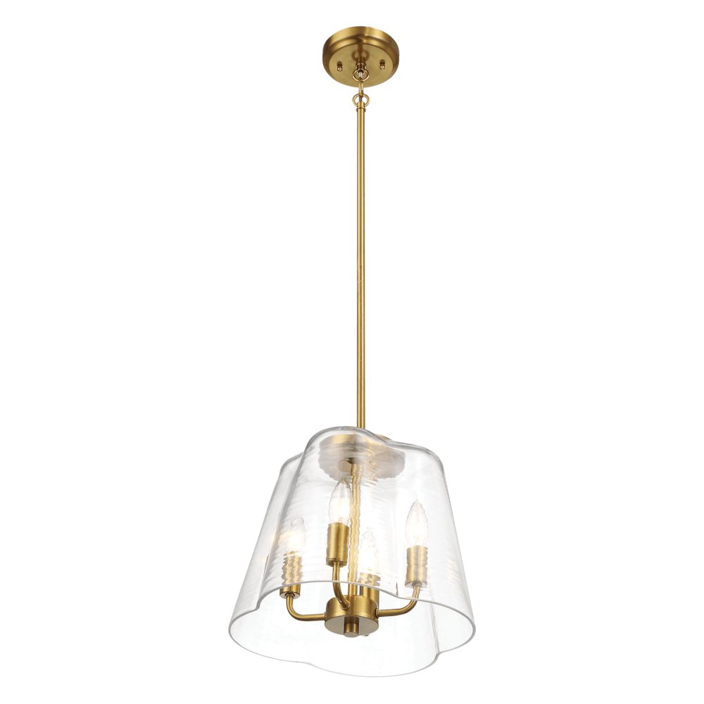 Soiree Four Candle Lights Pendant With Clear Glass - Satin Brass. Picture 4