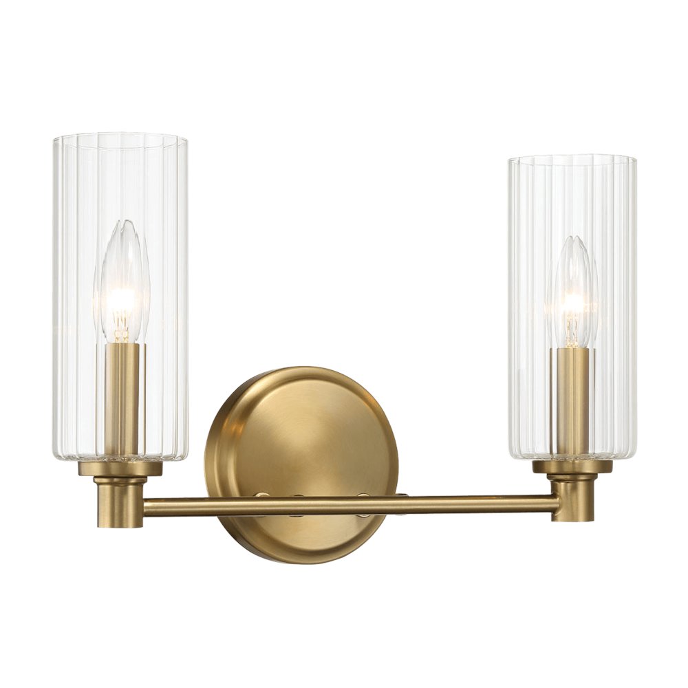 Regal Double Light Vanity With Clear Ribbed Glass - Satin Brass. Picture 5
