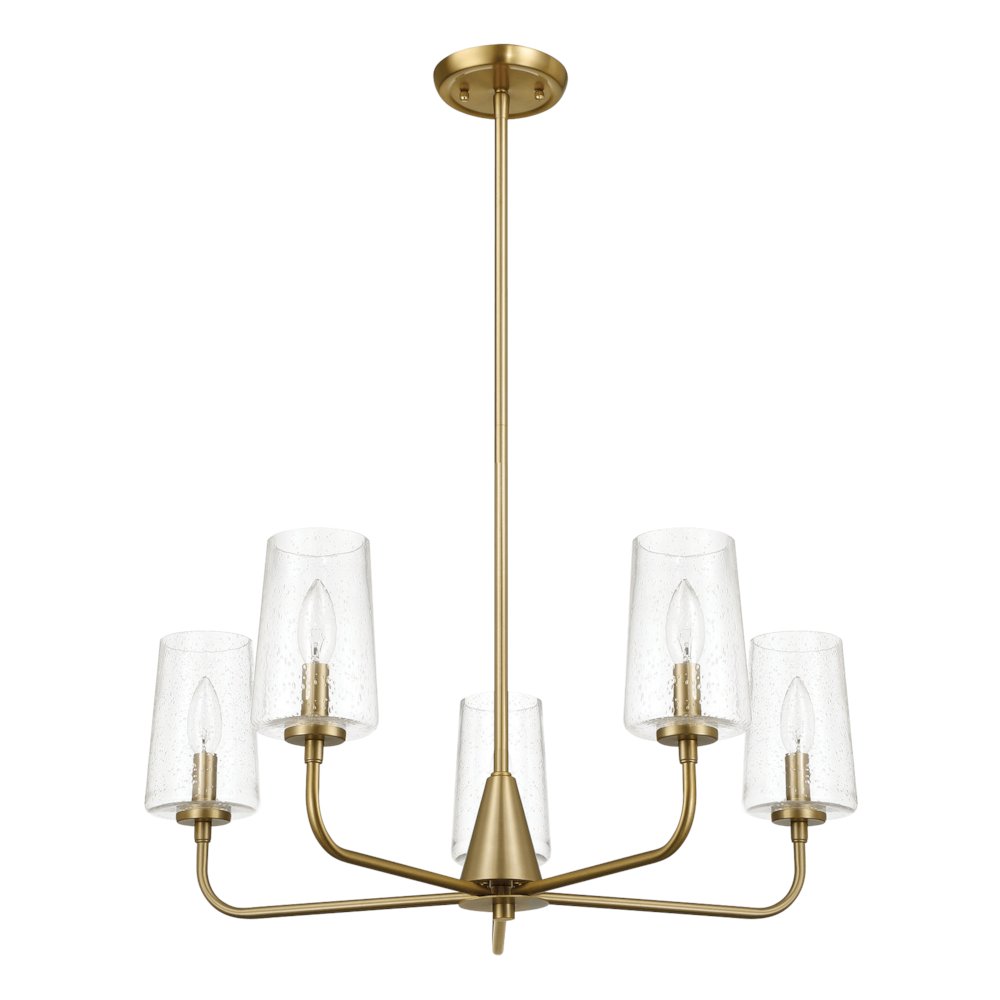 Dazzle Five Lights Chandelier With Clear Seeded Glass -Satin Brass. Picture 1
