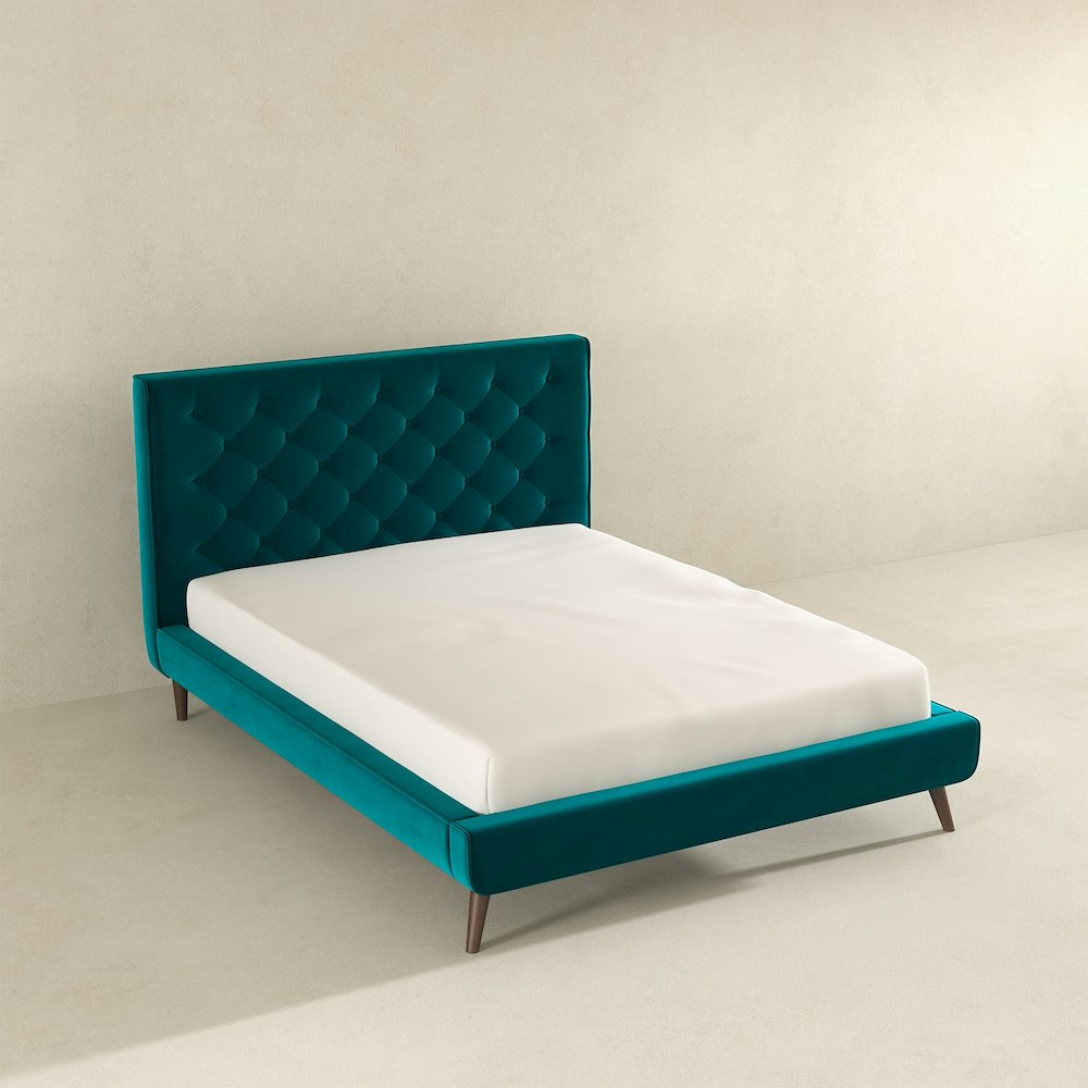 Dillon Teal Velvet Platform Bed(Queen Size). Picture 4