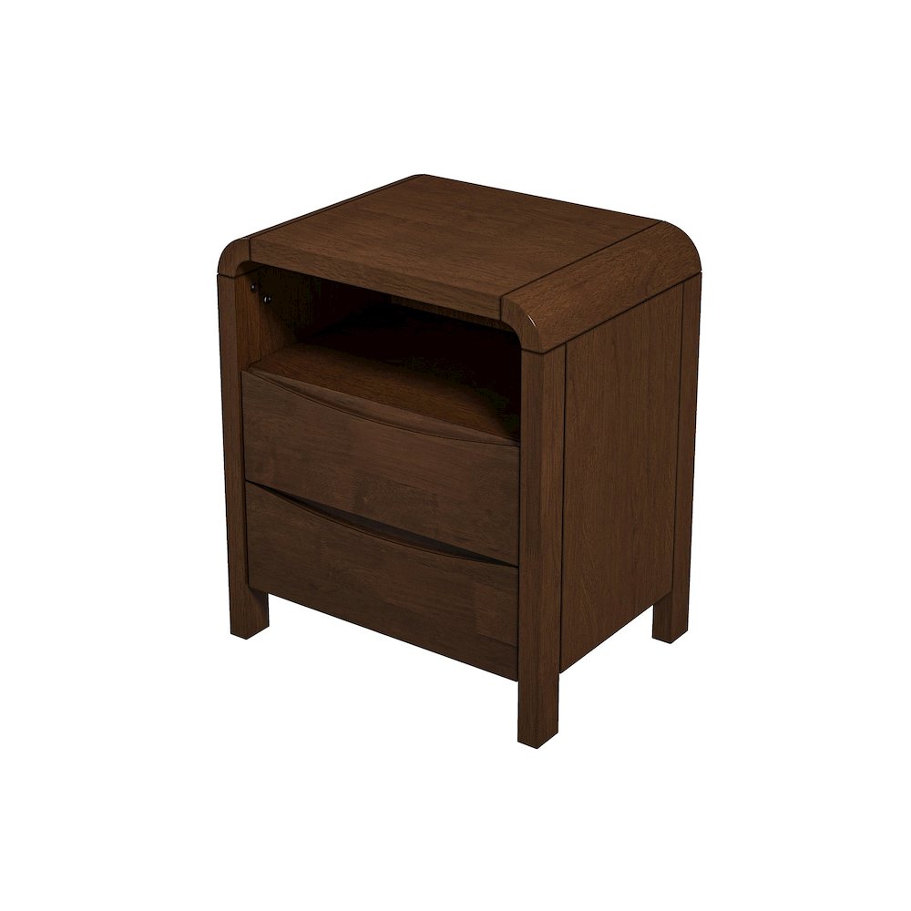 Lionel Mid Century Modern Solid Wood Nightstand 2-Drawer. Picture 1