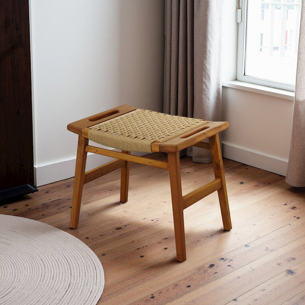 Grit Rustic Solid Wood Frame Loom Stool. Picture 2