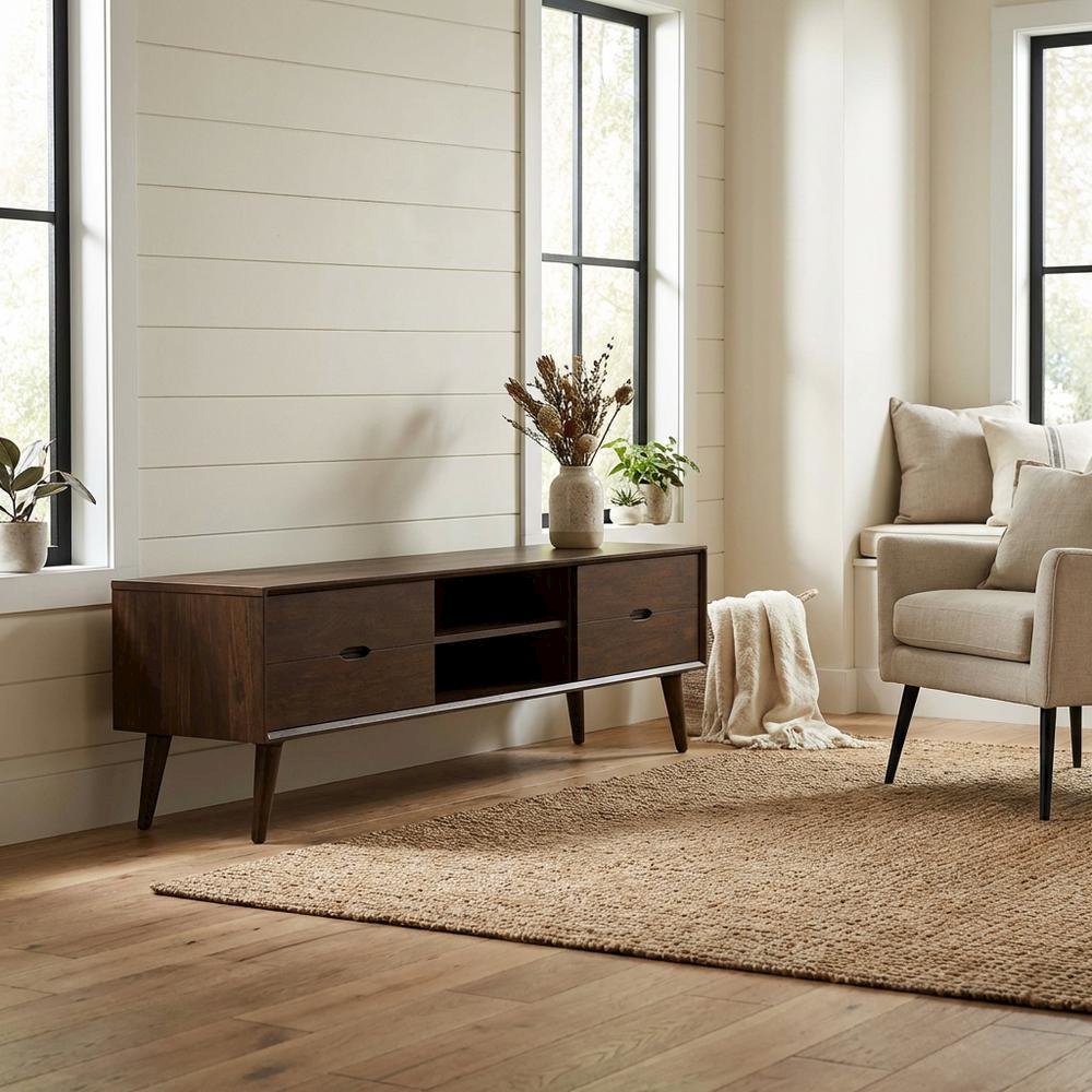 Wooden TV Stand in Walnut Finish with Ample Storage Space. Picture 3