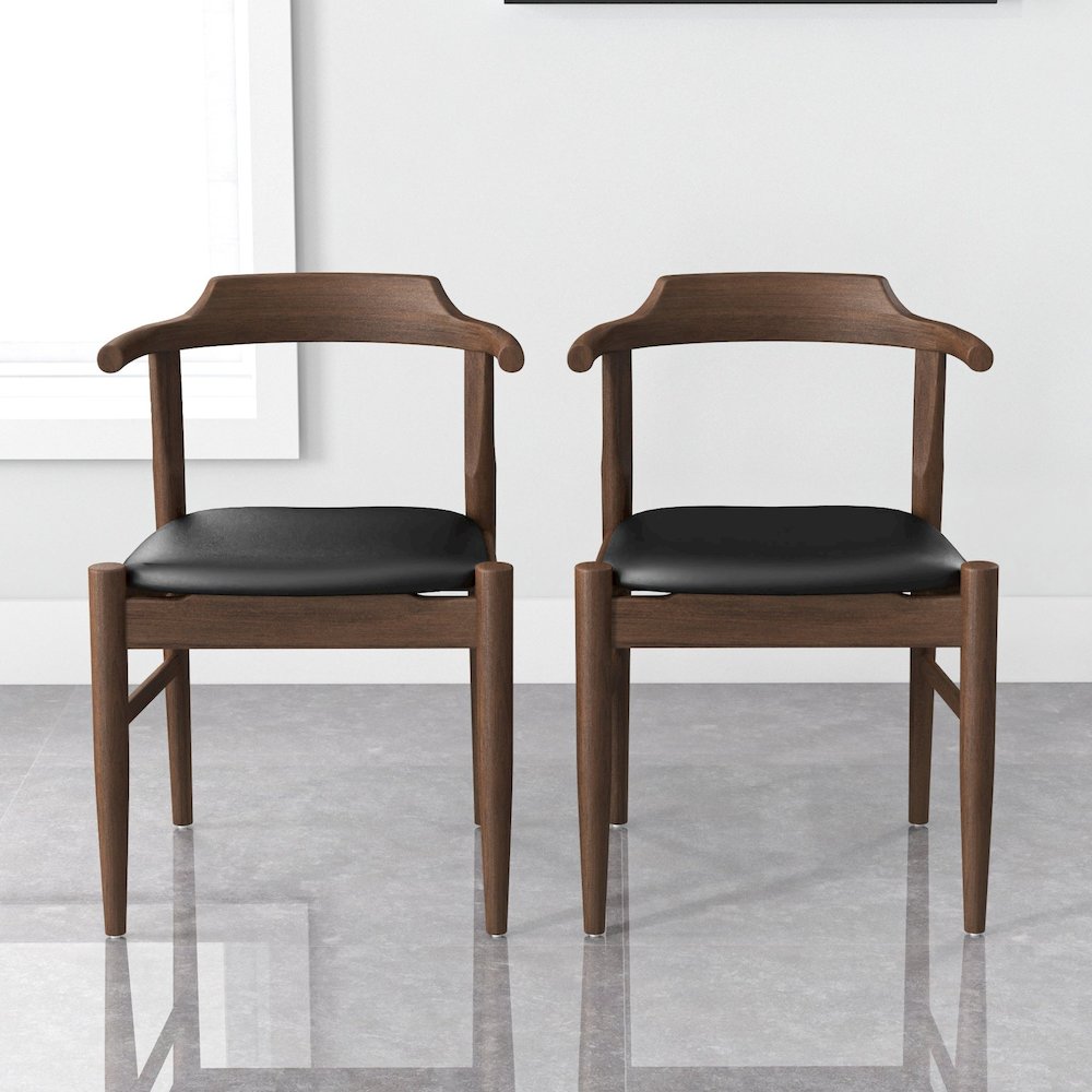 Leon Mid-Century Modern Black Vegan Leather Dining Chair (Set of 2). Picture 11