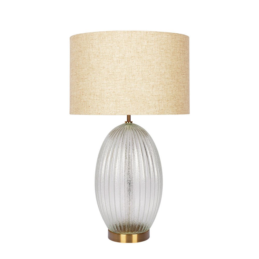 Aurora Ribbed Glass Lamp Base Clear Table Lamp Large Linen Shade. Picture 1