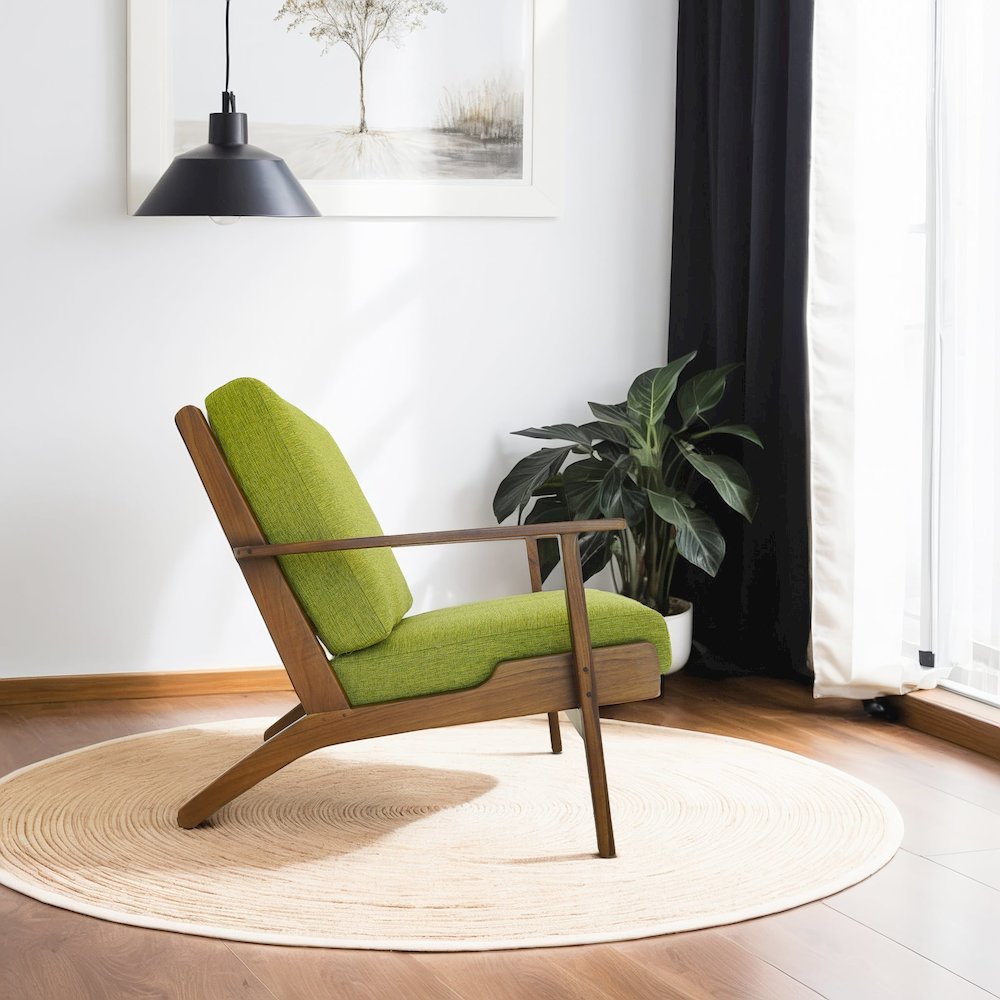 Connor Solid Wood Linen Lounge Chair - Pistachio Green. Picture 5