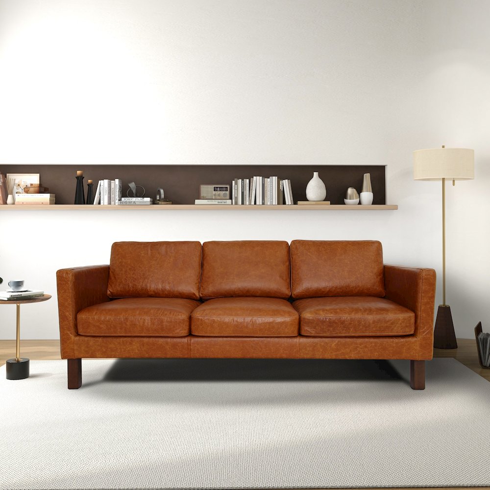Memphis Waxy Cognac Leather Sofa. Picture 2